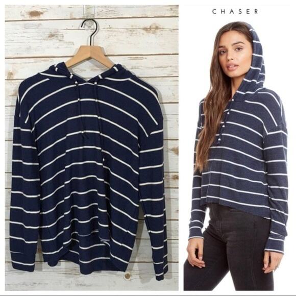 NWT Chaser Cozy Knit Long Sleeve Cropped Hoodie L - Picture 1 of 12